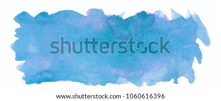 Blue watercolor hand drawn textures of paper isolated form spot on white background for text design, banner. Abstract colored brush line line splatter element for map, web, print frame
