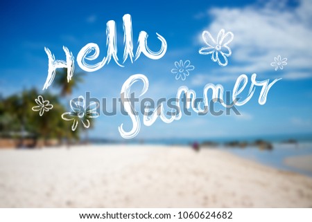 Lettering Hello Summer with sea Background.