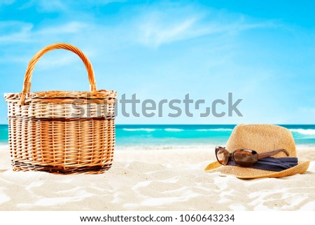Towel on beach and free space for your decoration. 