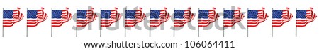 American flags with waving in the wind on white