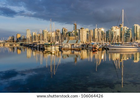 Vancouver skyline with Coal Harbour marina in the foreground