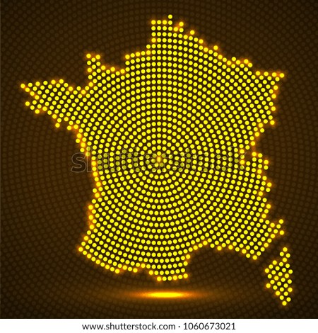 Abstract map France of glowing radial dots. Vector illustration, eps 10