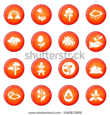 Nature icons set vector red circle isolated on white background 