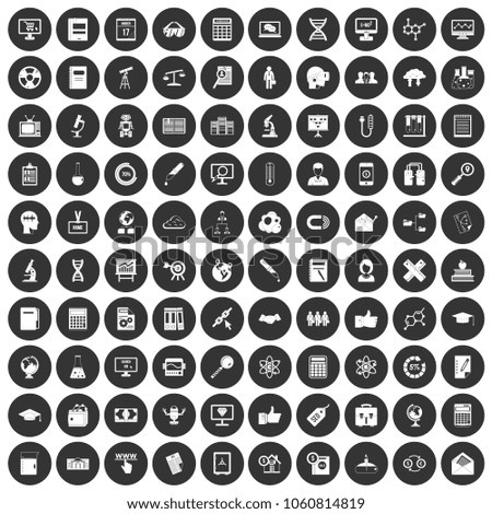 100 analytics icons set in simple style white on black circle color isolated on white background vector illustration