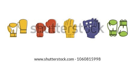Sport gloves icon set. Color outline set of sport gloves vector icons for web design isolated on white background