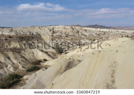 The view on the rock valley near the town of Goreme in Cappadocia, Turkey