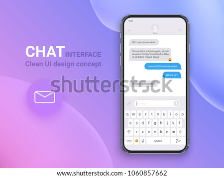 Clean Mobile UI Design Concept. Application with Dialogue Window. Clean Mobile UI Design Concept. Ai Messenger. Flat Web Icons. Vector EPS 10 Royalty-Free Stock Photo #1060857662