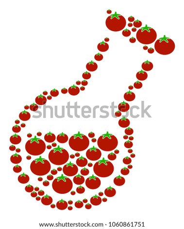Retort composition of tomato in variable sizes. Vector tomatoes elements are composed into retort collage. Salad vector illustration.