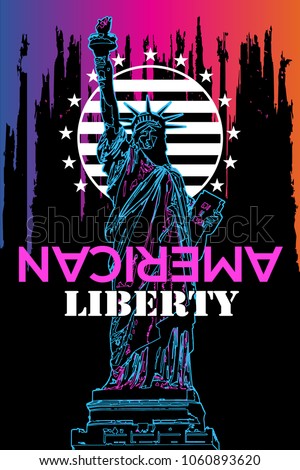 Stock vector statue of liberty. The main monument of America. Architecture of New York. Historic landmark. Tourist attraction.