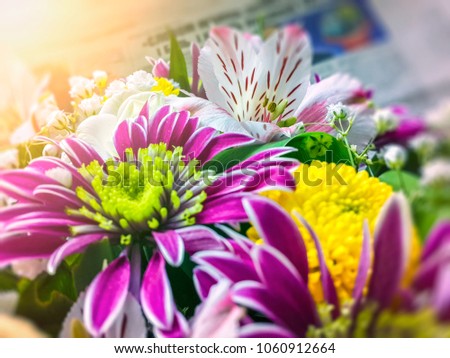 Beautiful wedding bouquet from various colorful flowers