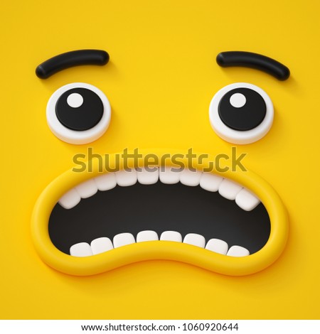 3d render, abstract emotional face icon, panic, scared character illustration, cute cartoon monster, emoji, emoticon, toy