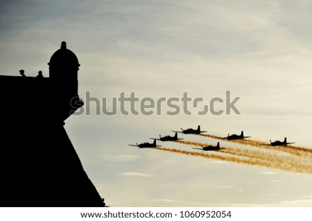Smoke squadron passing by a fort in Brazil