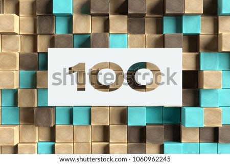 White Paper-Cut Number 100 on the Wood Pattern With Blue Dots on Background. 3D Illustration of Number 100 HTTP Status Codes - Continue for Wallpapers and Abstract Backgrounds.