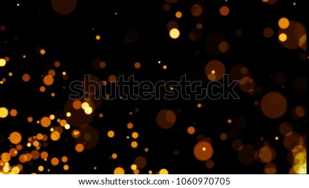 Abstract golden glitter light bokeh defocused isolated on the black background for overlay design
