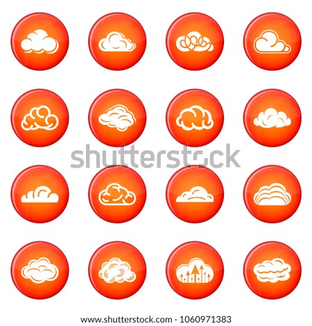 Cloud icons set vector red circle isolated on white background 