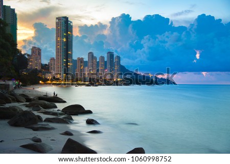 Penang Twilight cloudy landscape beach side with the building Royalty-Free Stock Photo #1060998752