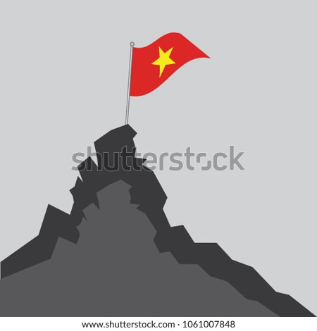 Vietnam flag on the mountain peak. Business concept, goal achievement, success, winning. Flat style,flag of Vietnam, vector illustration.EPS10.