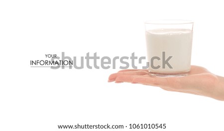 Glass of milk in a hand pattern on a white background isolation