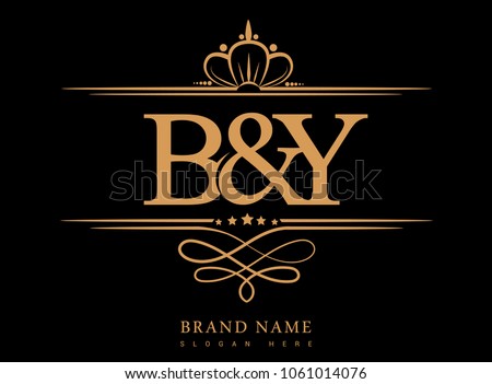 B&Y Initial logo, Ampersand initial logo gold with crown and classic pattern