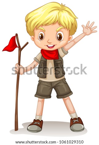 A blonde boy wearing a scout outfit illustration 