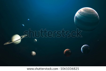 Solar system planets, Earth, Mars, Jupiter and others. Awesome detailed visualization. Elements of this image furnished by NASA