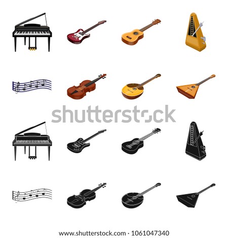 Musical instrument black,cartoon icons in set collection for design. String and Wind instrument isometric vector symbol stock web illustration.