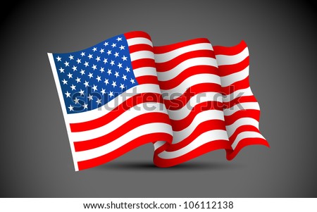 illustration of waving American Flag on dark background