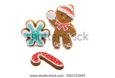 Christmas ginger cookies isolated on white background