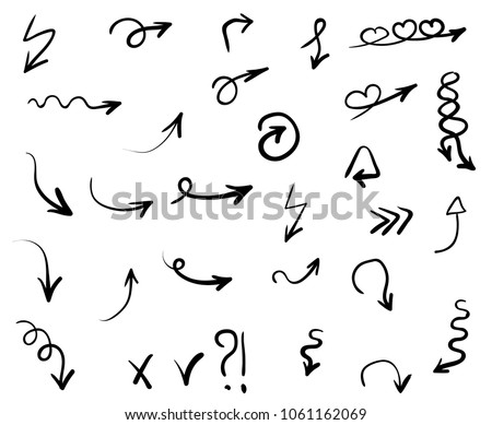 Doodle hand drawn vector arrows set. Isolated on white background