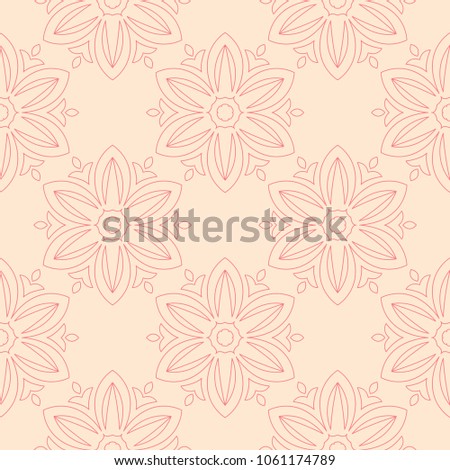 Red flowers on beige background. Ornamental seamless pattern for textile and wallpapers