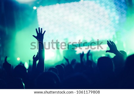 Cheering crowd with hands in air at music festival