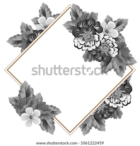 monochrome elegant frame of flowers. For your design of greeting cards, birthday cards and invitations, wedding, party and more. Vector illustration.