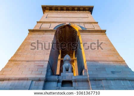 India Gate war memorial located in New Delhi, India. India Gate is the most popular tourist attraction to visit in New Delhi. Architecture of India Gate is marvellous. New Delhi is Capital of Nation.