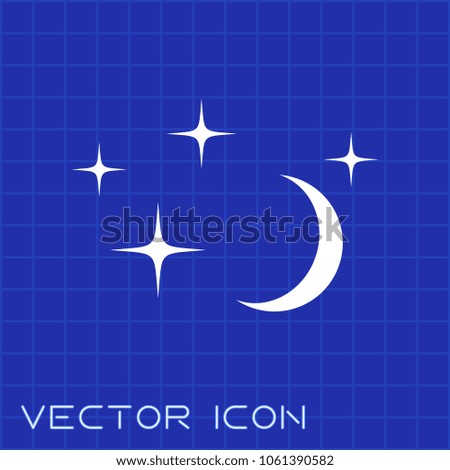 Night moon and stars flat icon vector on blue background.