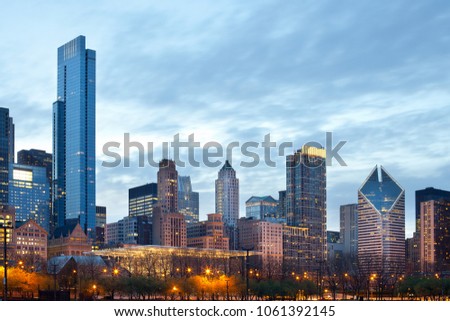 Skyline of buildings, downtown, Chicago, Illinois
