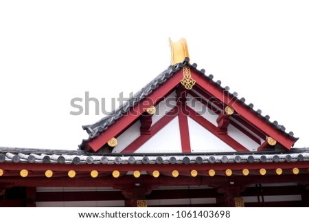 Ancient Japanese style roof of temple in public place.