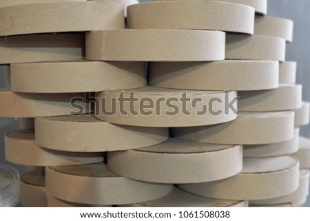Closeup photo of wooden stands for confectionery on packaging factory