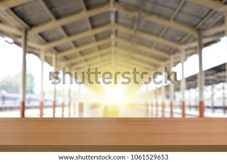 Empty wooden table platform blur background for presentation product.