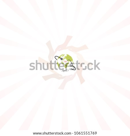 Globe sign,human hand and stethoscope vector logo design template.World Health Day icon.World Health Day idea campaign concept for greeting card and poster.Vector illustration
