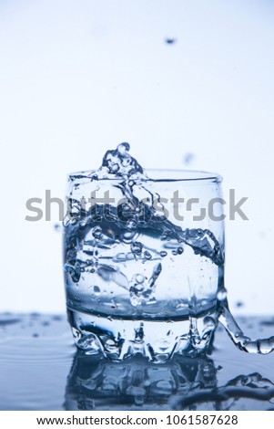A fresh splash of mineral water in a glass of ice cube, a good gradient background.