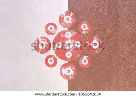 Geometric circles patterns symmetrical abstract images red white background 2 pieces granite