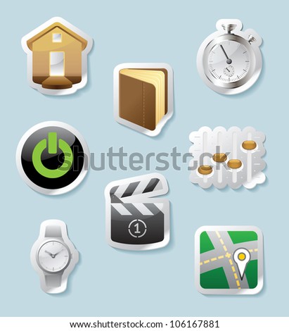 Sticker button set. Icons for signs and interface. Raster version. Vector version is also available.