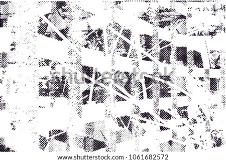 Print distress background in black and white texture with spots, scratches and lines. Abstract vector illustration. 