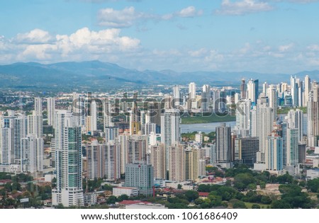 modern skyline of downtown Panama City   - skyscraper building  aerial -