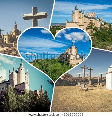 Collage of tourist photos of the Segovia,Spain