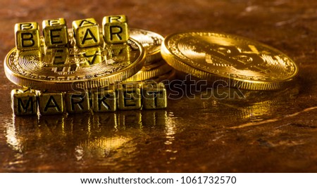 inscription bear market with Crypto currency Golden Bitcoin, BTC, macro-shot coin, bitcoin mining concept, finance