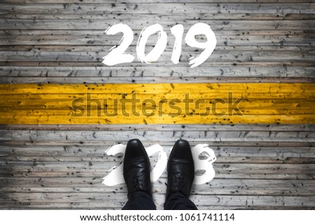 Welcome 2019 - Goodbye 2018 - Start Concept Royalty-Free Stock Photo #1061741114