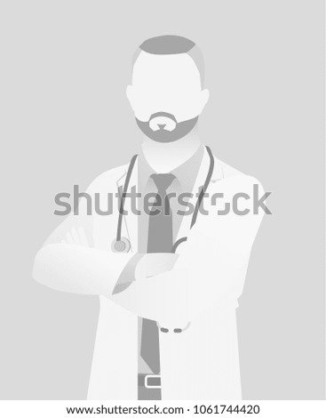 Default placeholder doctor half-length portrait avatar.  Gray color 