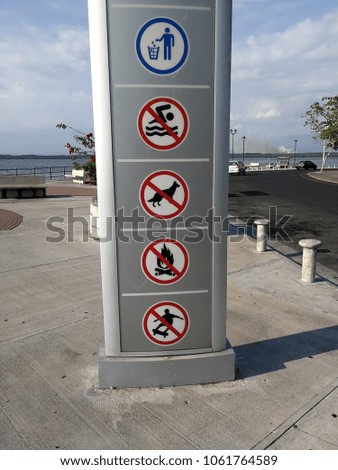 Signs of prohibited on the beach