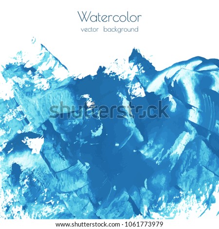 Vector turquoise blue, indigo watercolor texture background, dry brush stains, strokes, spots isolated on white. Abstract marble frame, place for text or logo. Acrylic hand painted pours, fluid art.